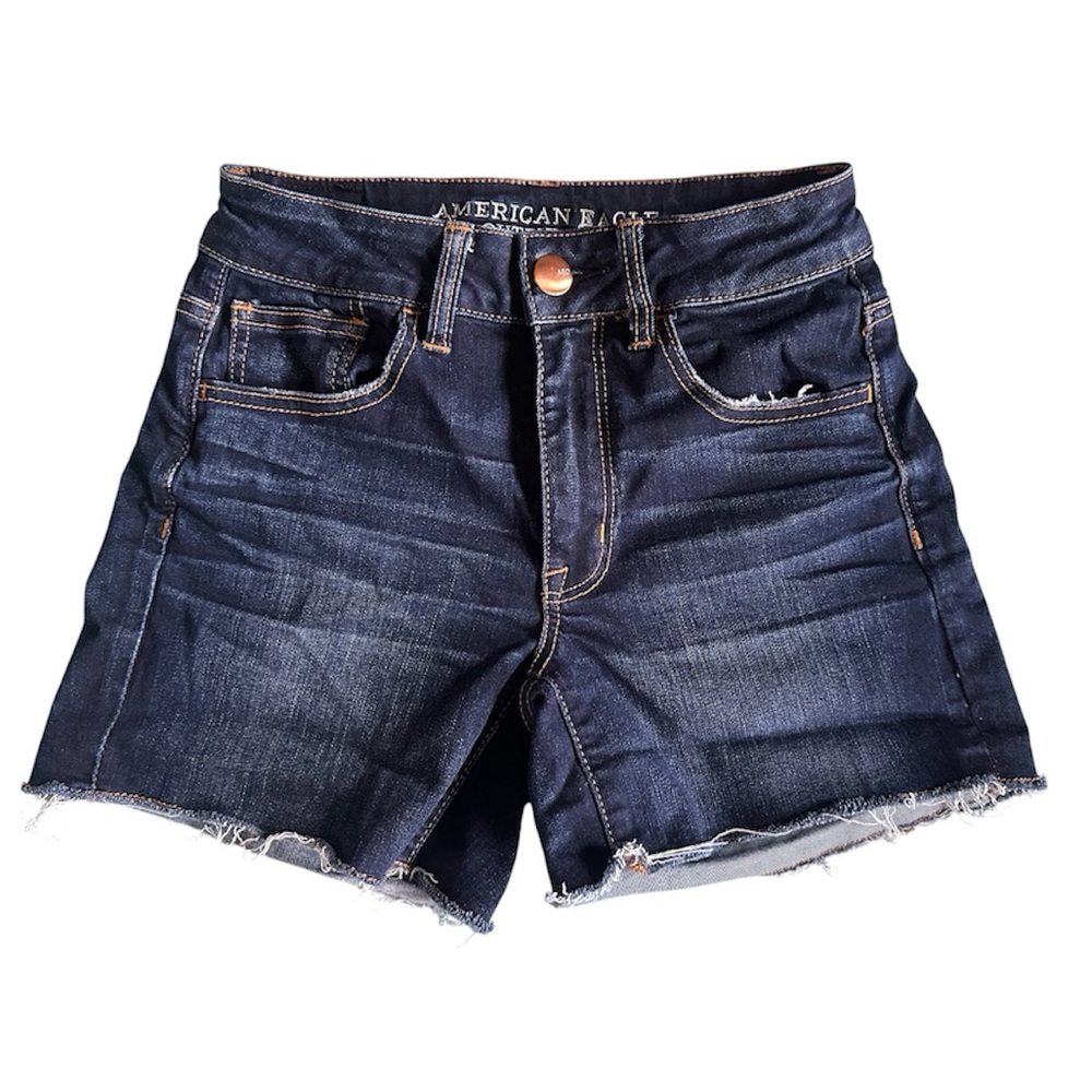 American Eagle Outfitters Blue Frayed Hem Denim Shorts